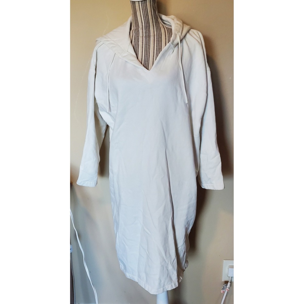 H&M Womens White Hooded Sweatshirt Dress Oversized V-Neck Fleece Medium 10559845